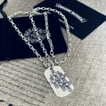 高仿Chrome Hearts克羅心堆疊十字架狗牌吊墜項鍊+Paper Chain經典5MM字母項鍊