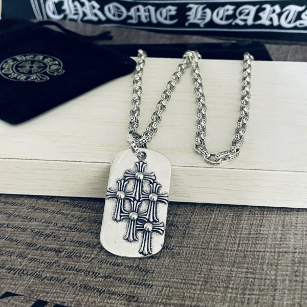 高仿Chrome Hearts克羅心堆疊十字架狗牌吊墜項鍊+Paper Chain經典5MM字母項鍊