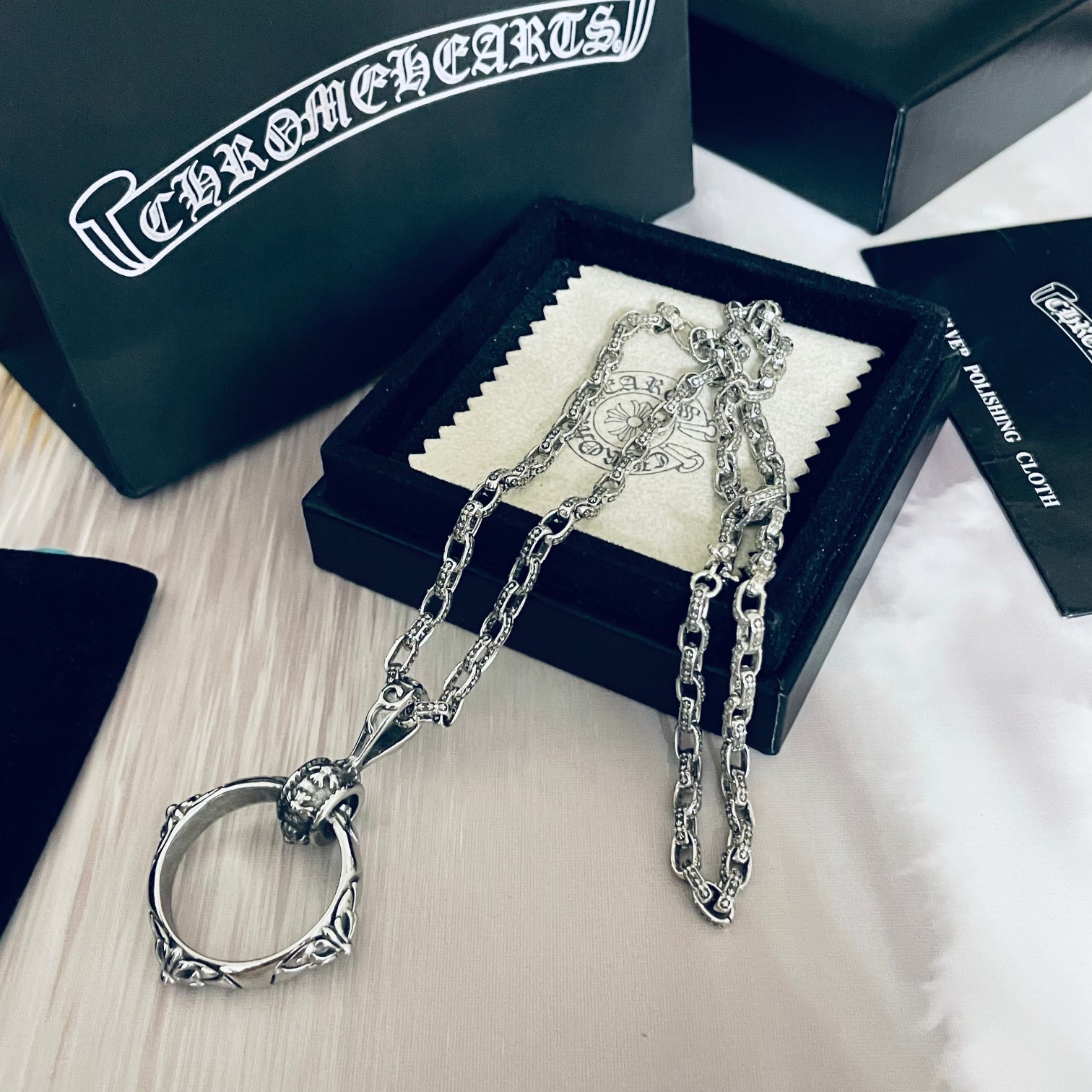 ChromeHearts202405120100008 高仿Chrome Hearts克羅心SBT全十字架圖騰戒指吊墜+Paper Chain經典5MM字母項鍊