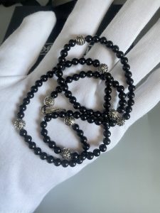 原單1比1Chrome Hearts克羅心飾品 黑曜石銀珠項鍊