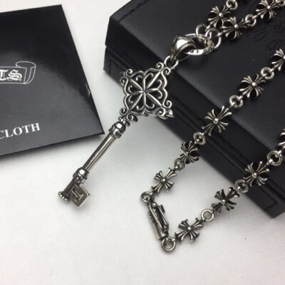 高仿Chrome Hearts克羅心飾品 鑰匙吊墜+Tiny E十字架百搭滑動項鍊