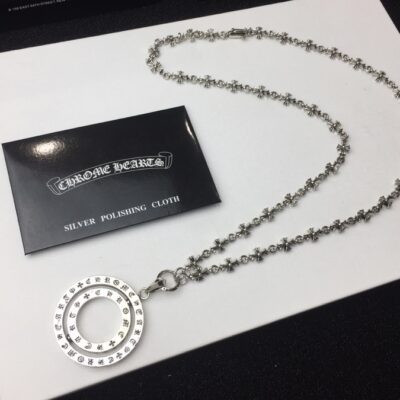 高仿Chrome Hearts克羅心 字母戒指旋轉雙圓環吊墜+Tiny E十字架百搭滑動項鍊