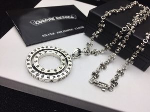 高仿Chrome Hearts克羅心 字母戒指旋轉雙圓環吊墜+Tiny E十字架百搭滑動項鍊