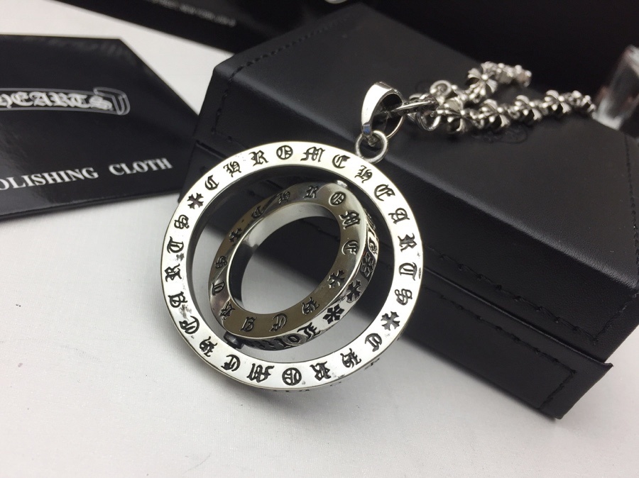 ChromeHearts202405122600005 高仿Chrome Hearts克羅心 字母戒指旋轉雙圓環吊墜+Tiny E十字架百搭滑動項鍊