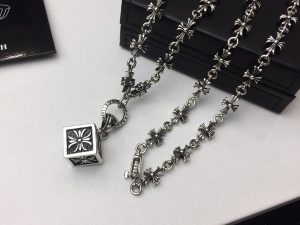 複刻Chrome Hearts克羅心 十字花方塊吊墜+Tiny E十字架百搭滑動項鍊