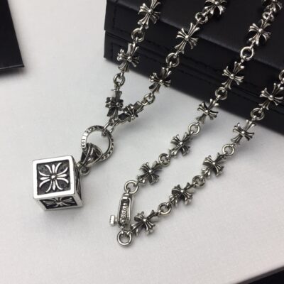 複刻Chrome Hearts克羅心 十字花方塊吊墜+Tiny E十字架百搭滑動項鍊