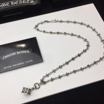 複刻Chrome Hearts克羅心 十字花方塊吊墜+Tiny E十字架百搭滑動項鍊