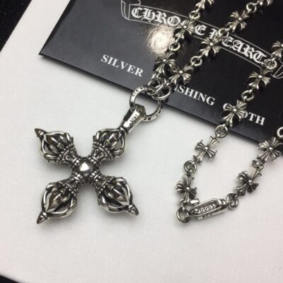 高仿Chrome Hearts克羅心 十字金剛杵吊墜+Tiny E十字架百搭滑動項鍊