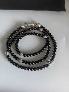 超A貨Chrome Hearts克羅心飾品 8MM黑曜石8銀珠手鍊/項鍊