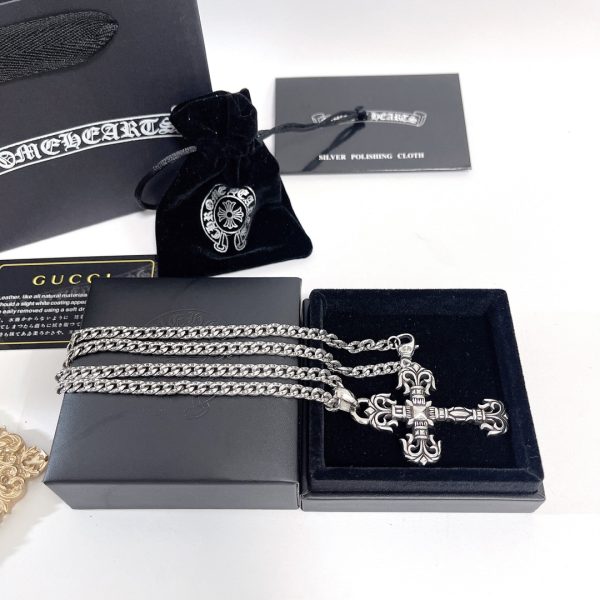 高仿複刻Chrome Hearts克羅心飾品 Filigree火焰十字架中號吊墜項鍊