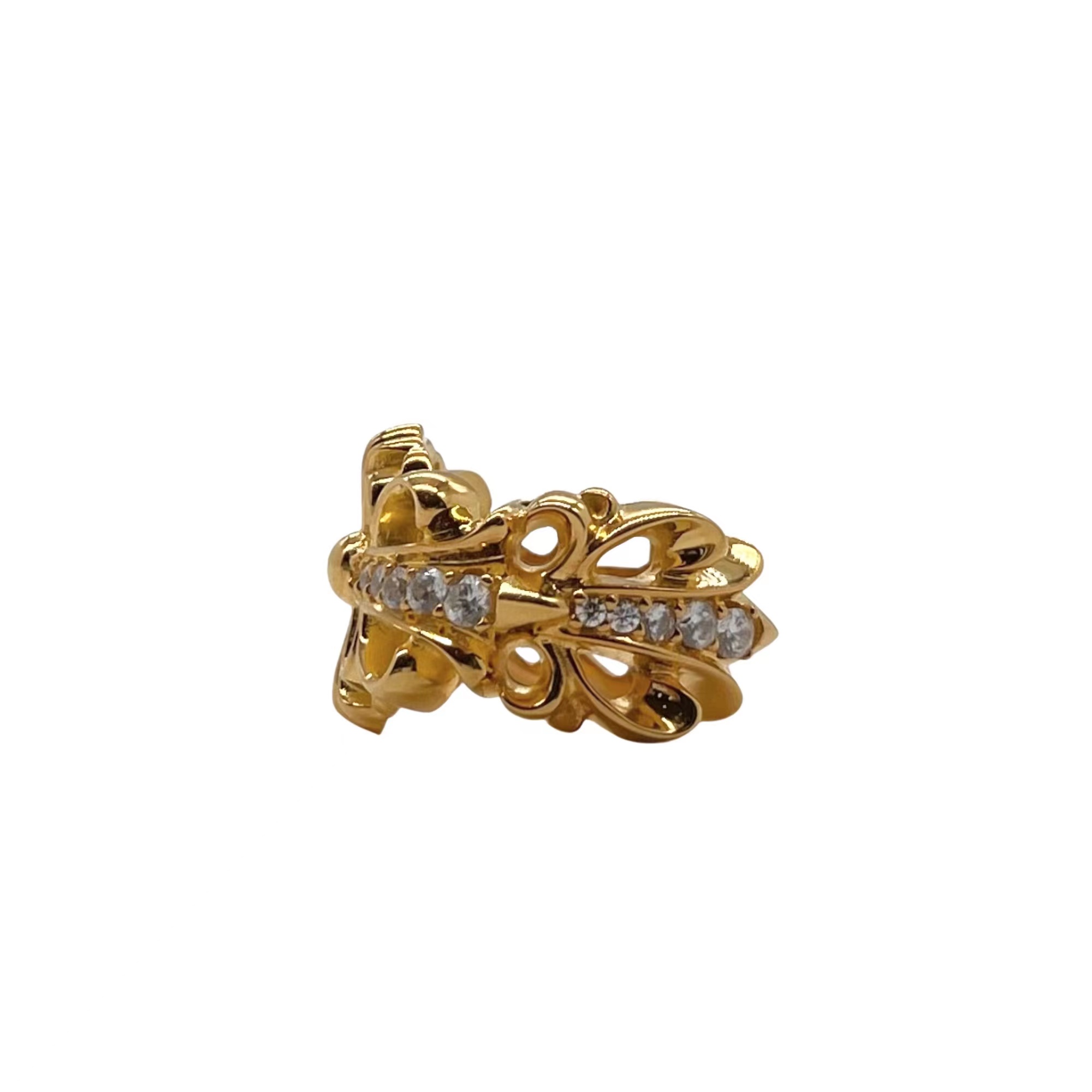 ChromeHearts202405221500003 專櫃複刻Chrome Hearts克羅心飾品 鍍金色雙十字花Floral開口戒指