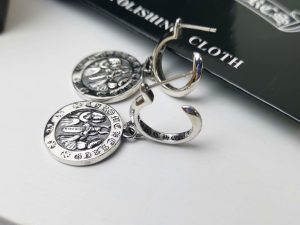 高仿1比1Chrome Hearts克羅心飾品 寶劍/匕首天使V2圓牌耳環耳釘