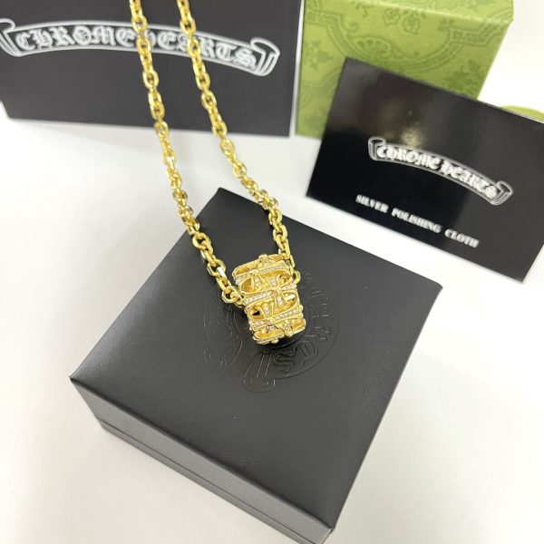 複刻Chrome Hearts克羅心飾品 黄金色墳墓/葬墓十字架戒指吊墜項鍊