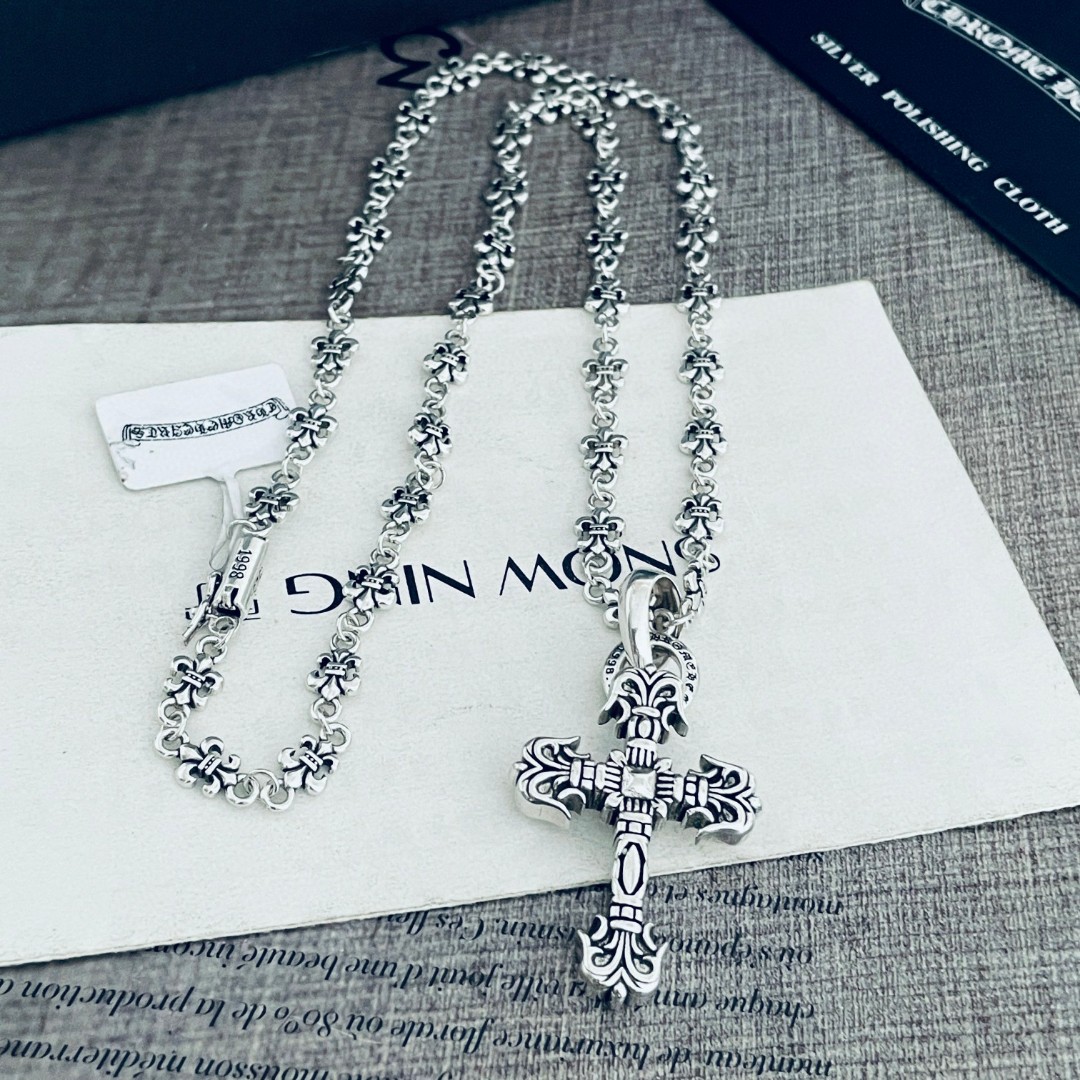 ChromeHearts202405222600004 複刻専櫃Chrome Hearts克羅心飾品 FILIGREE火焰十字架吊墜船錨童軍花項鍊