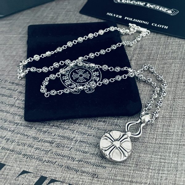 専櫃複刻Chrome Hearts克羅心飾品 CH 十字花圓形吊墜童軍花球項鍊