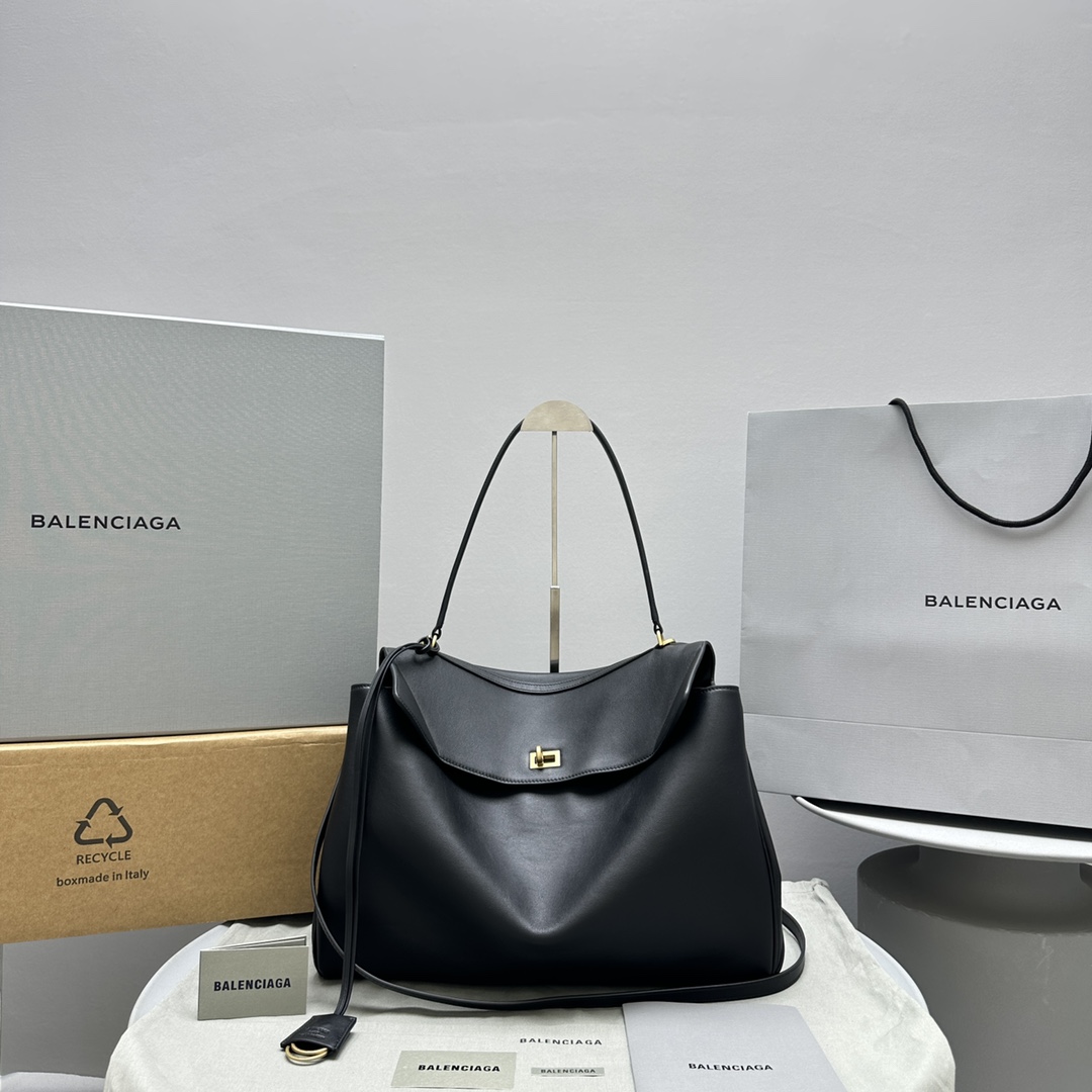 balenciaga202405281000008.jpg 高仿專櫃alenciaga巴黎世家包包 Rodeo黑色光滑牛皮革大號手提包