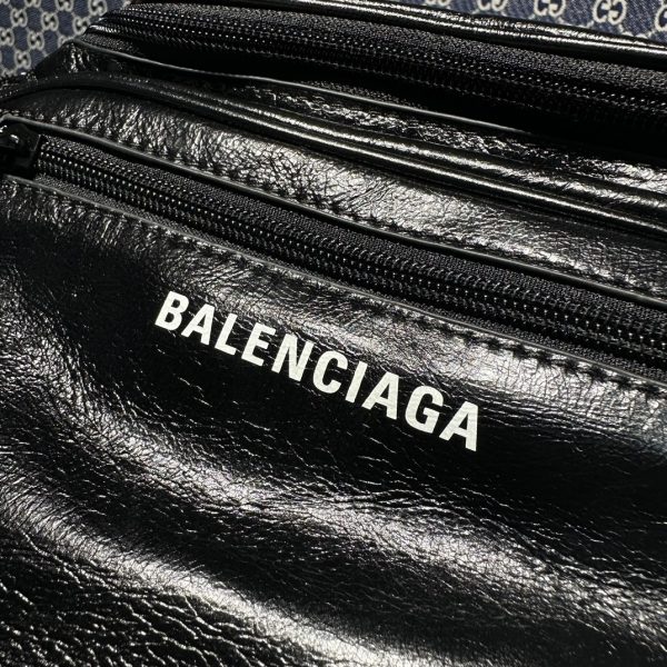 一比一専櫃複刻balenciaga巴黎世家包包 Explorer 黑色細紋羊皮革腰包