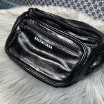 一比一専櫃複刻balenciaga巴黎世家包包 Explorer 黑色細紋羊皮革腰包