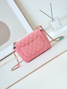 2023新品全套包裝香奈兒CHANEL高仿愛心方胖子包包可愛單肩包 粉色