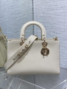 DIOR迪奧Lady D-Sire牛皮顆粒紋系列高仿包包 白色女士手提包