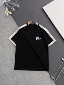 DIOR高仿精品衣服圓領段總純棉T恤 黑色
