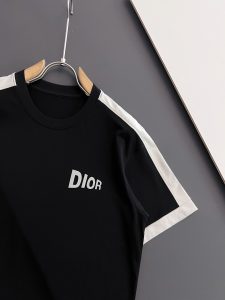 DIOR高仿精品衣服圓領段總純棉T恤 黑色