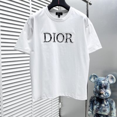 DIOR高仿男裝圓領短袖純棉T恤 簡約百搭 白色