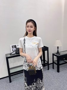 2024新品爆款現貨 高仿DIOR印花短袖圓領純棉T恤女款
