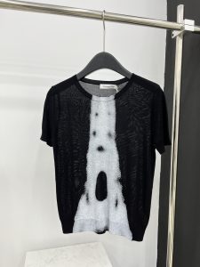 DIOR新品高仿圓領條紋短袖針織T恤 女裝衣服