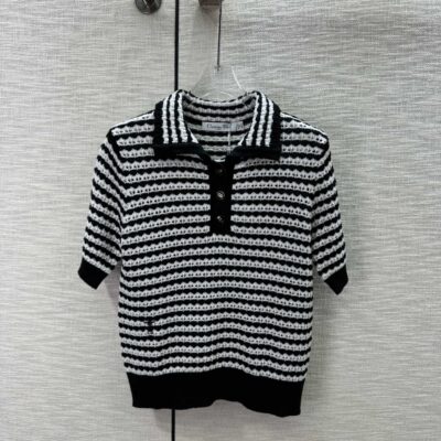 撞色領口高品質DIOR精品原單A貨條紋T恤