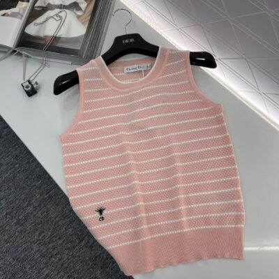 DIOR2024新品刺繡條紋背心 透氣行好 女款無袖粉色背心
