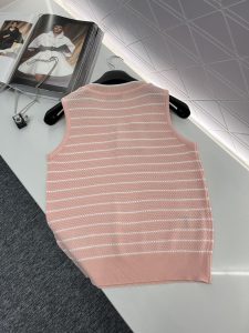 DIOR2024新品刺繡條紋背心 透氣行好 女款無袖粉色背心