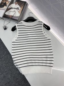 DIOR女款高仿條紋圓領背心時尚針織無袖T恤