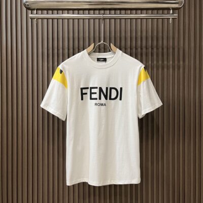 頂級A貨專櫃同步芬迪Fendi胸前logo圖案時尚潮流短袖T恤