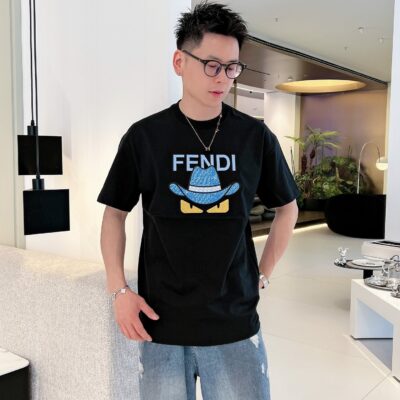 專櫃同步Fendi新品長絨棉短袖logo小怪獸T恤