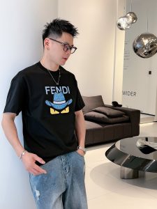 專櫃同步Fendi新品長絨棉短袖logo小怪獸T恤