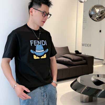 專櫃同步Fendi新品長絨棉短袖logo小怪獸T恤