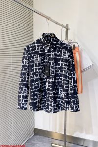 Fendi一比一亞麻面料長袖襯衣男裝印花襯衫潮流款