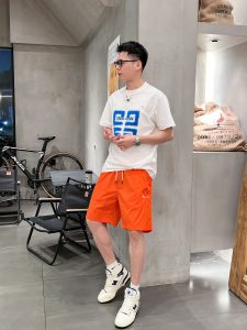 Fendi芬迪高仿男女同款褲子休閒五分褲 橙色