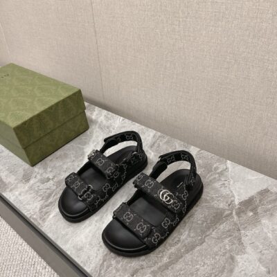 頂級原單Gucci情侶鞋沙灘涼鞋 經典老布鞋 黑色