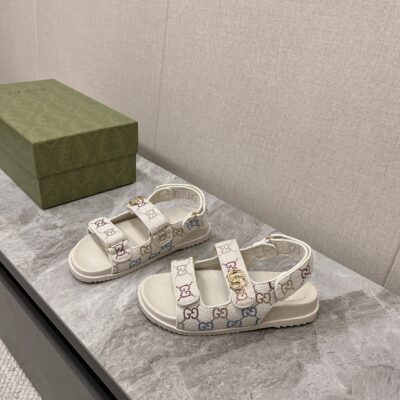 經典情侶款 Gucci高仿涼鞋 米黃色