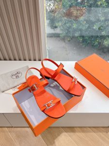 頂級版本高仿愛馬仕Blingbling 鑽扣涼鞋 橙色