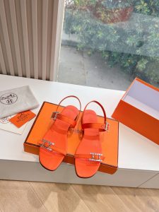 頂級版本高仿愛馬仕Blingbling 鑽扣涼鞋 橙色