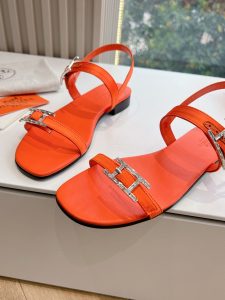 頂級版本高仿愛馬仕Blingbling 鑽扣涼鞋 橙色