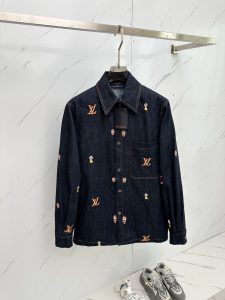 頂級設計LV印花logo男裝長袖路易威登襯衣 牛仔夾克