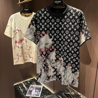 頂級設計高仿LV精品衣服 純棉面料男裝短袖印花T恤