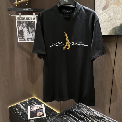 頂級奢侈品LV路易威登刺繡純棉短袖圓領T恤 黑色