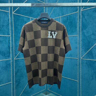 Louis Vuitton 路易威登高仿男裝提花純棉圓領時尚T恤盤棋格T恤
