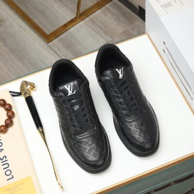 LV真皮拼接高仿商務休閒鞋 黑色