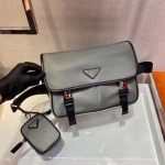原單複刻普拉達包包 Prada Re-Nylon和Saffiano皮革單肩包 灰